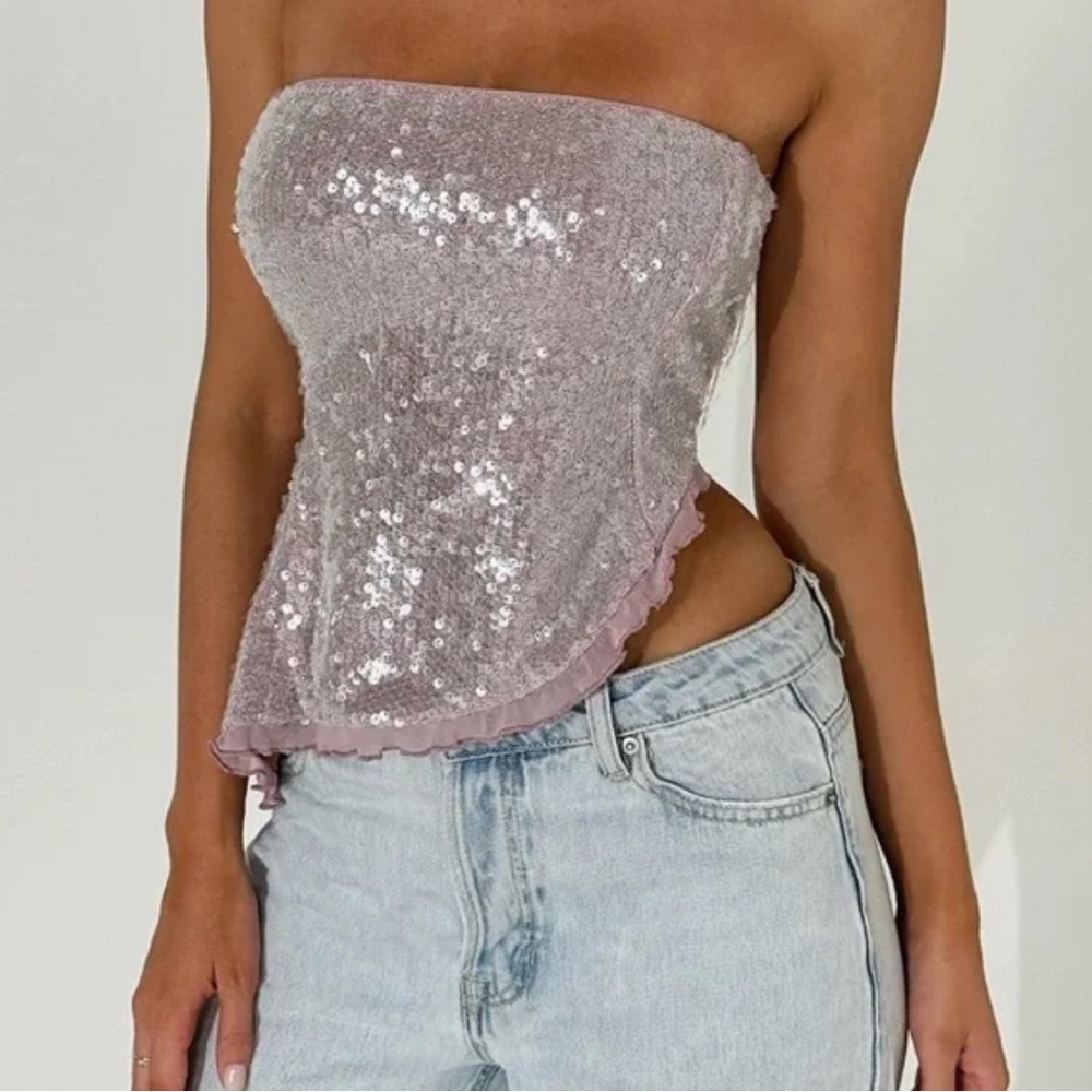 Tiger Mist Glittering Strapless Crop Top